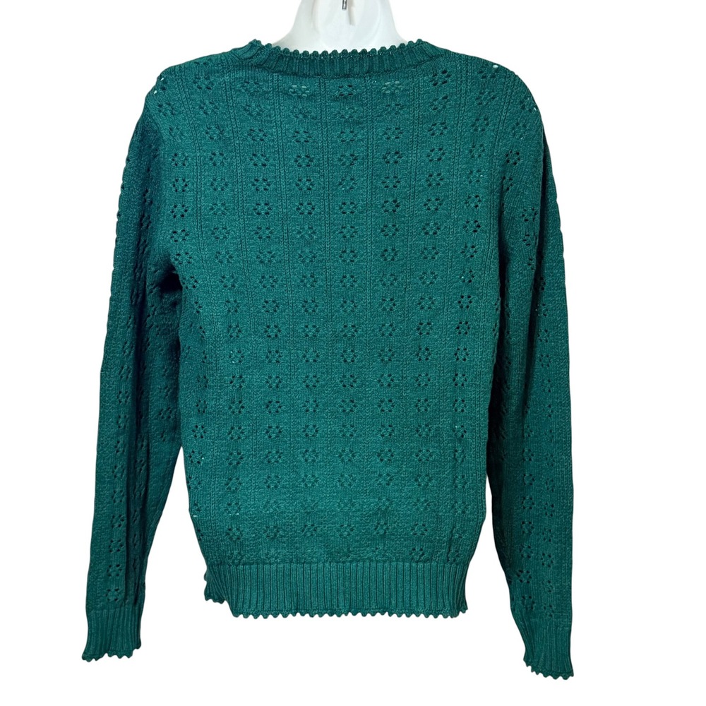 Ann Taylor Emerald Green Pointelle Scallop Trim Crew Neck Sweater 851952 Medium - Picture 3 of 8
